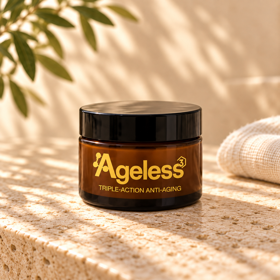 Ageless cream on warm ivory stone with soft morning light